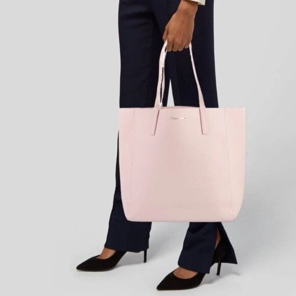 Monique Lhullier Vegan Leather Tote Bag Pink Handbag 14x18 in - Picture 14 of 14